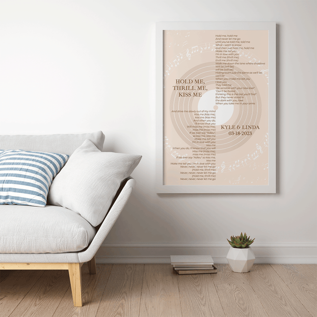 Pastel Sand Minimalist Vinyl Record, Custom Song Lyrics Framed Art Print