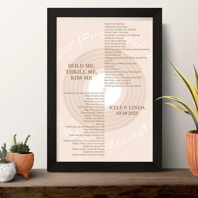 Pastel Sand Minimalist Vinyl Record, Custom Song Lyrics Framed Art Print