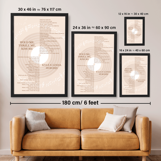Pastel Sand Minimalist Vinyl Record, Custom Song Lyrics Framed Art Print