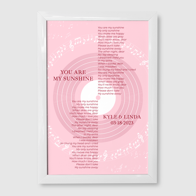 Pastel Pink Vinyl Record Framed Art Print, Personalized Song Lyrics