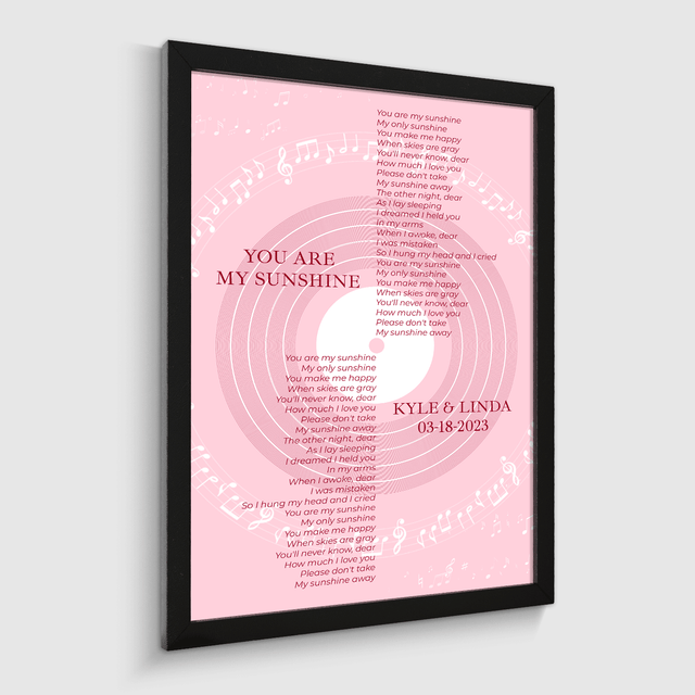 Pastel Pink Vinyl Record Framed Art Print, Personalized Song Lyrics