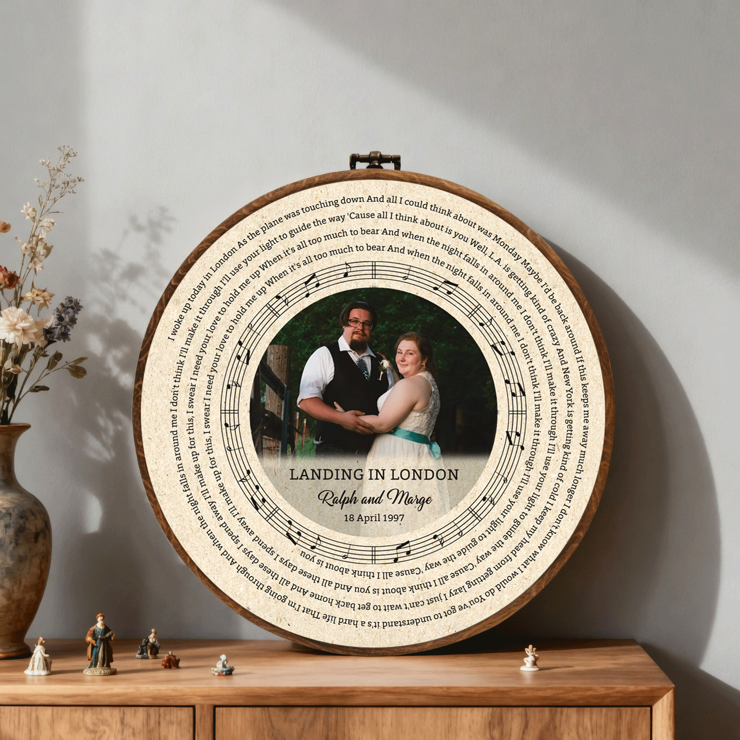 Personalized Song Lyrics Vinyl Record - Framed Round Wall Art - KAMI02