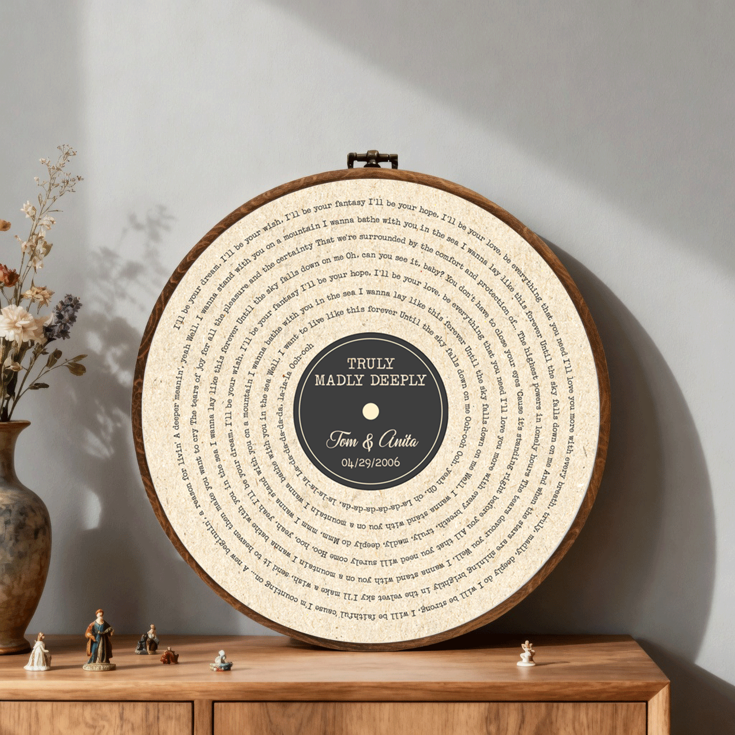 Personalized Song Lyrics Vinyl Record - Framed Round Wall Art - KAMI04