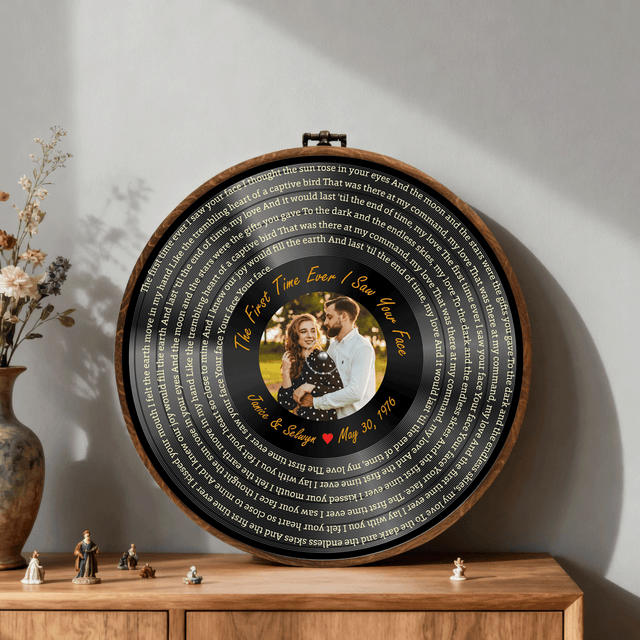 Personalized Song Lyrics Vinyl Record - Framed Round Wall Art - KAMI06