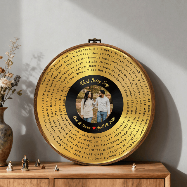 Personalized Song Lyrics Vinyl Record - Framed Round Wall Art - KAMI06