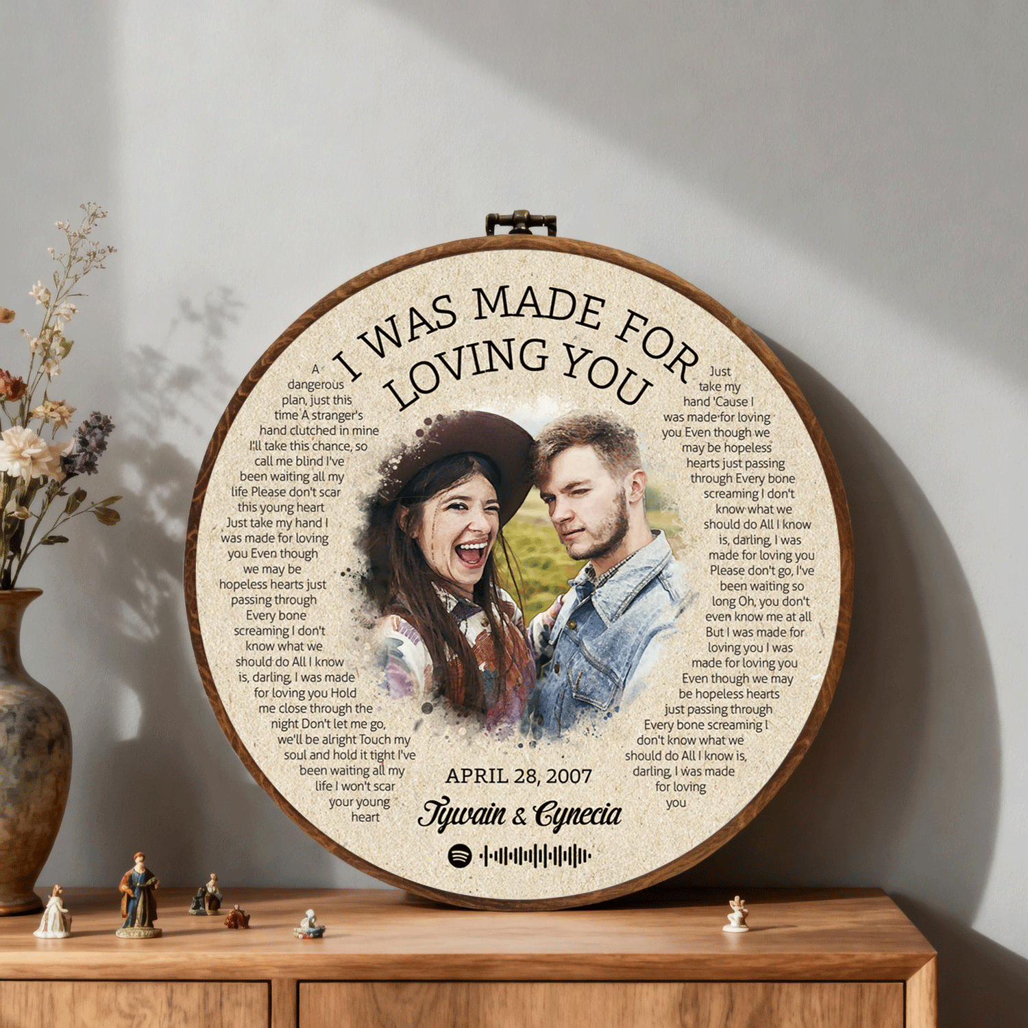 Personalized Song Lyrics Vinyl Record - Framed Round Wall Art - KAMI13