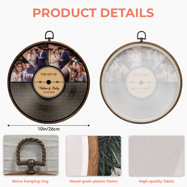 Personalized Song Lyrics Vinyl Record - Framed Round Wall Art - KAMI19