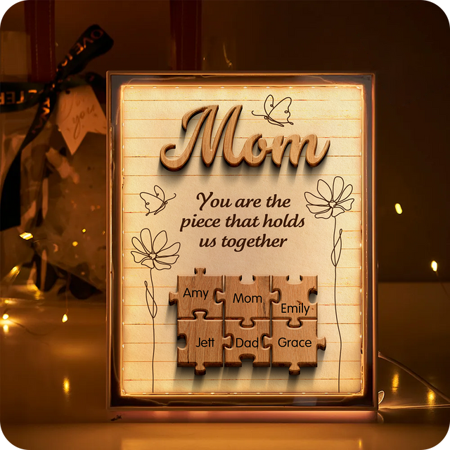 Custom LED Mirror Frame Lamp – Personalized Puzzle Name Design for Mom