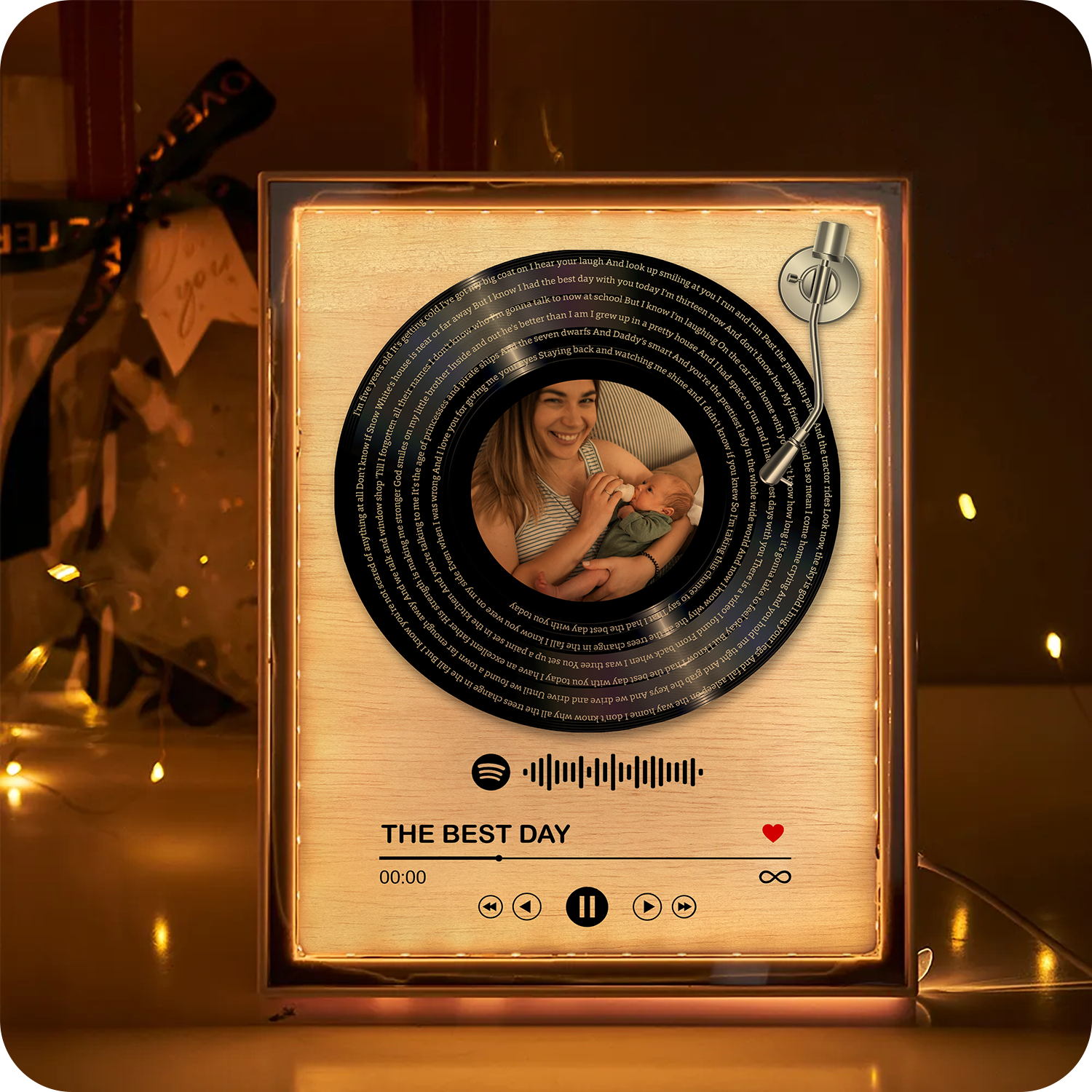 Personalized Vinyl Record with Photo, Lyrics & Song - LED Mirror Frame Lamp