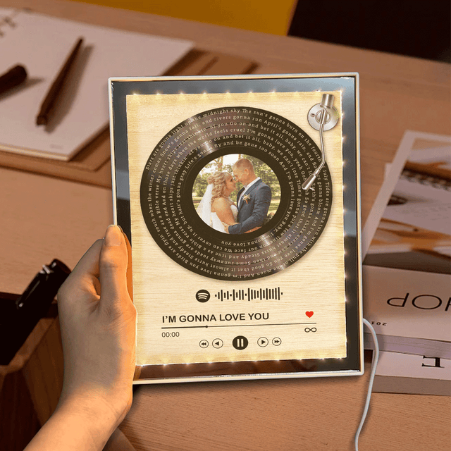Personalized Vinyl Record with Photo, Lyrics & Song - LED Mirror Frame Lamp