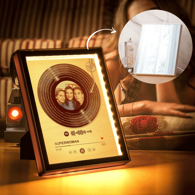Personalized Vinyl Record with Photo, Lyrics & Song - LED Mirror Frame Lamp