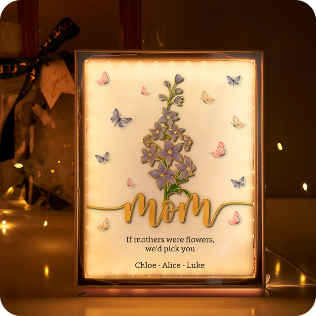 Birth Month Flower with Personalized Names - LED Mirror Framed Lamp