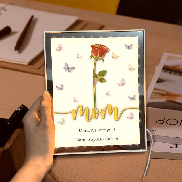 Birth Month Flower with Personalized Names - LED Mirror Framed Lamp