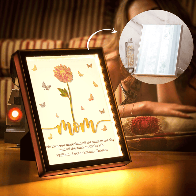 Birth Month Flower with Personalized Names - LED Mirror Framed Lamp