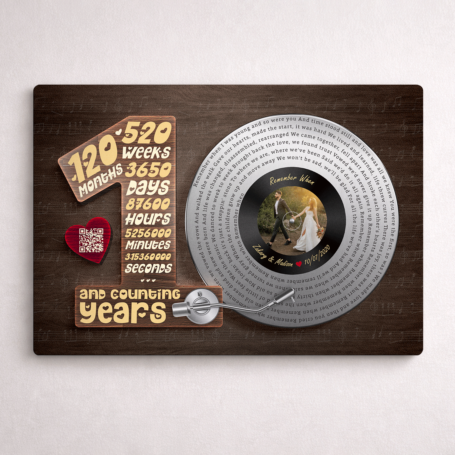 Personalized 10th Anniversary Vinyl Metal Print