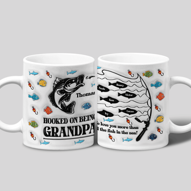 Hooked on being Grandpa, Custom 3D Inflated Effect Printed Mug