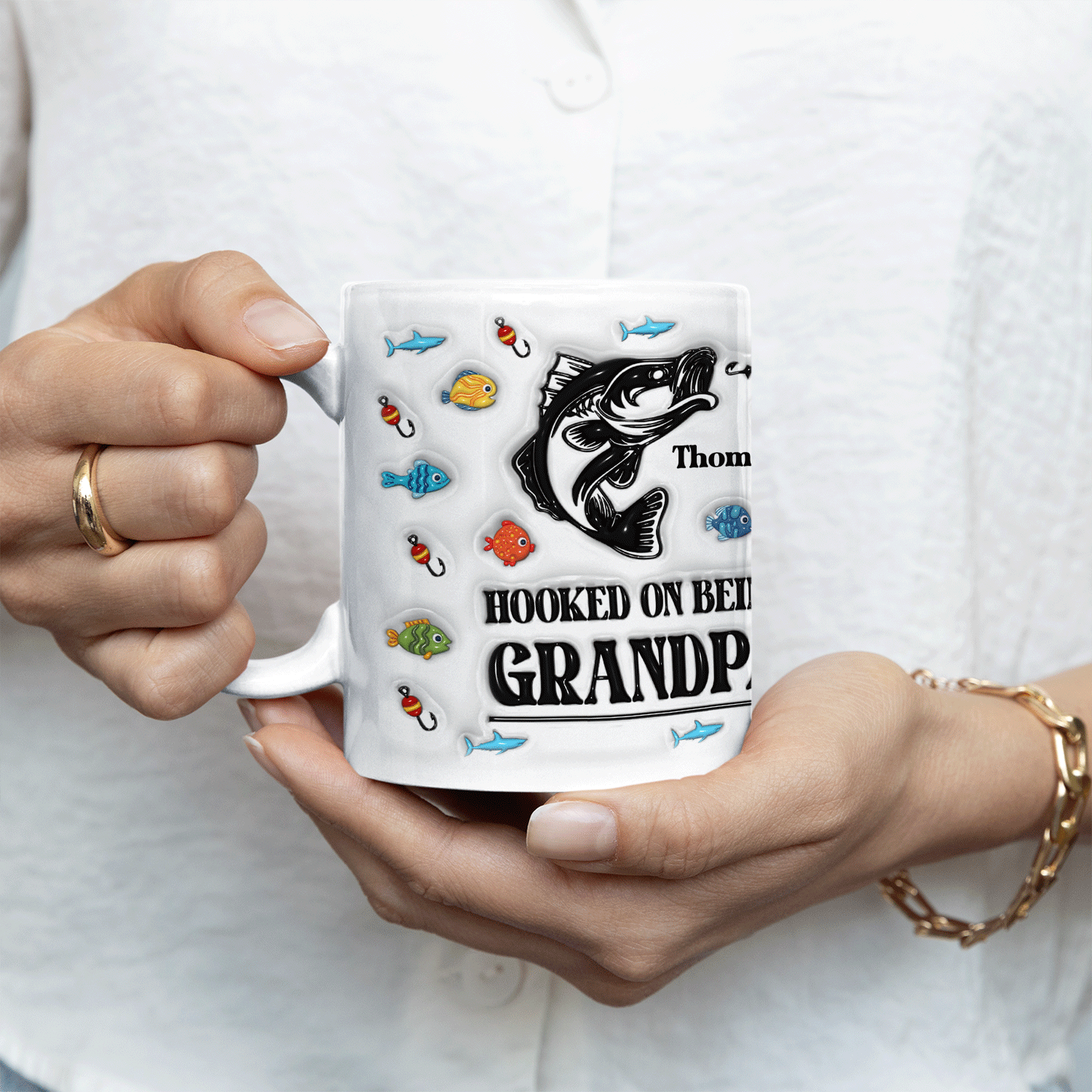 Hooked on being Grandpa, Custom 3D Inflated Effect Printed Mug