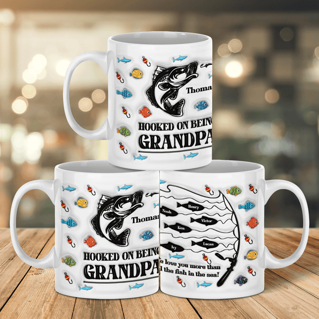 Hooked on being Grandpa, Custom 3D Inflated Effect Printed Mug