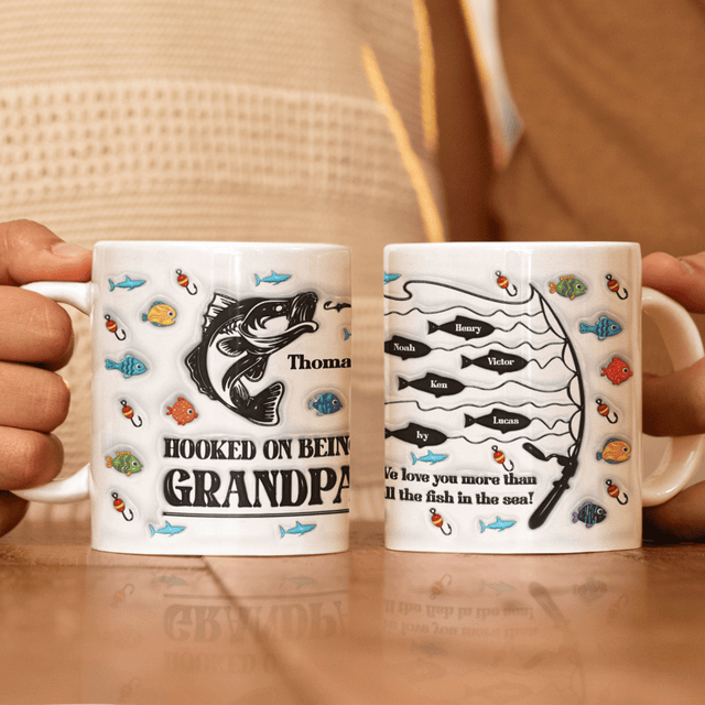 Hooked on being Grandpa, Custom 3D Inflated Effect Printed Mug