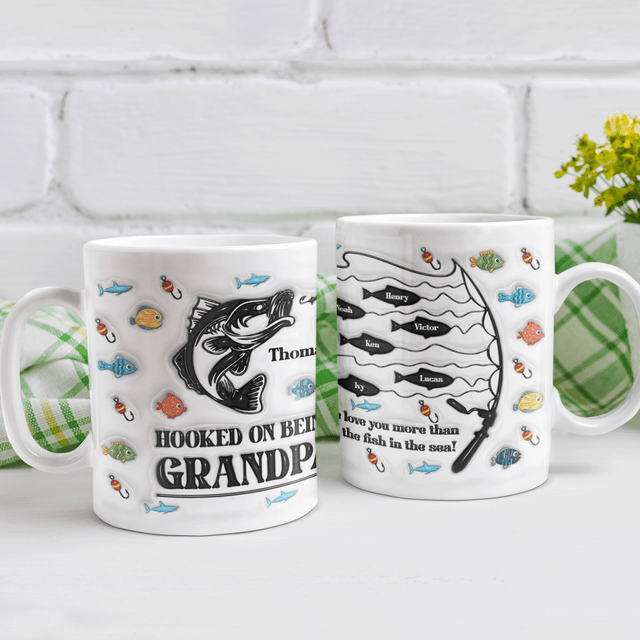Hooked on being Grandpa, Custom 3D Inflated Effect Printed Mug