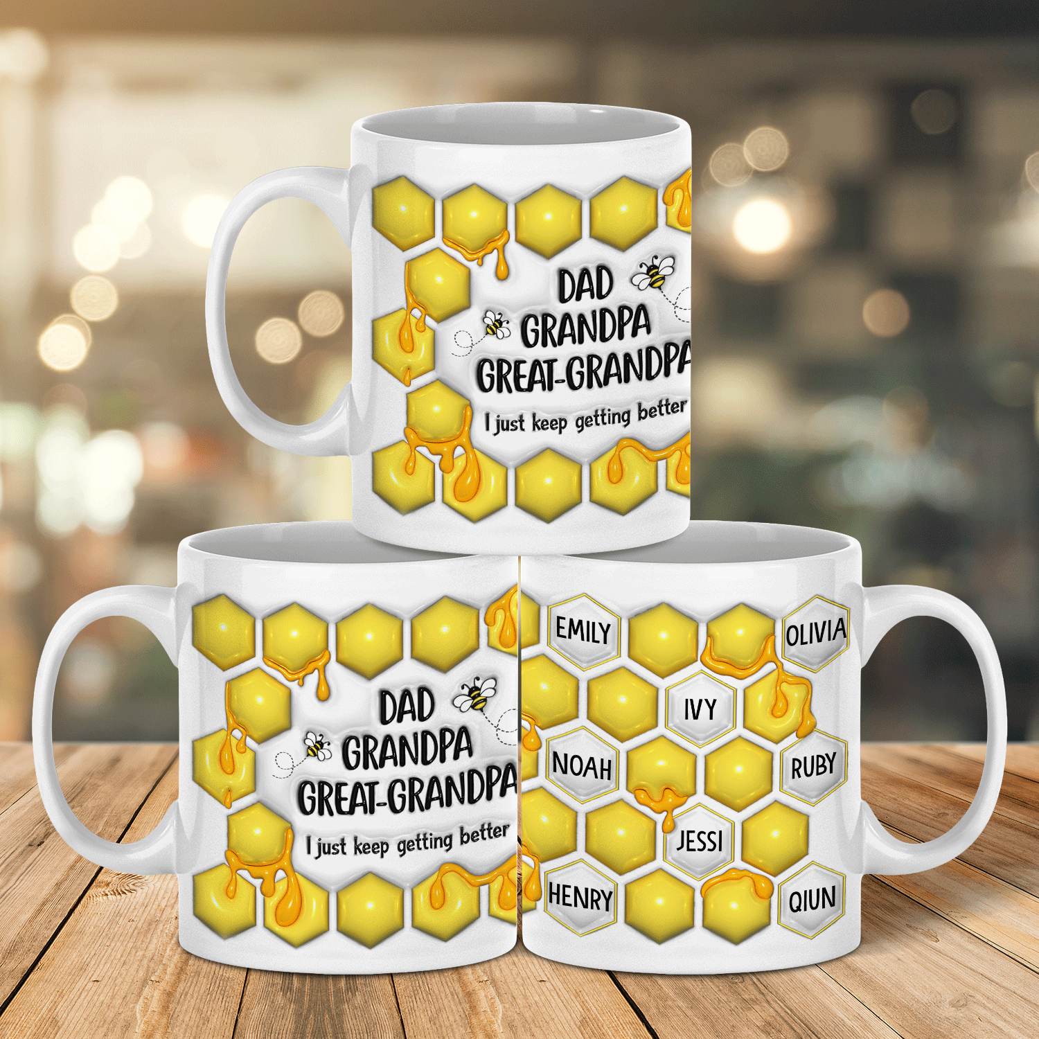 Dad Grandpa Beehive, Custom 3D Inflated Effect Printed Mug