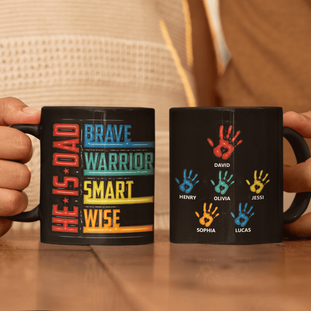 He is Dad Brave Warrior Smart Wise, Custom 3D Inflated Effect Printed Mug
