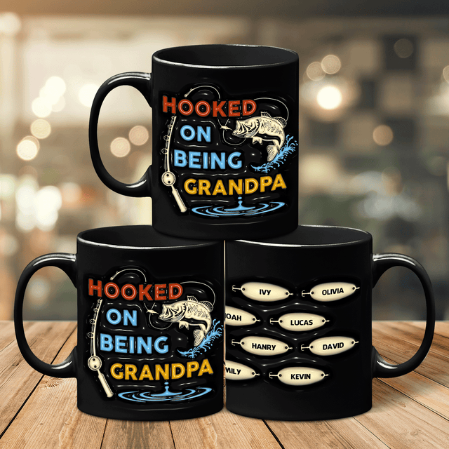 Hooked on being Grandpa, Custom 3D Inflated Effect Printed Mug