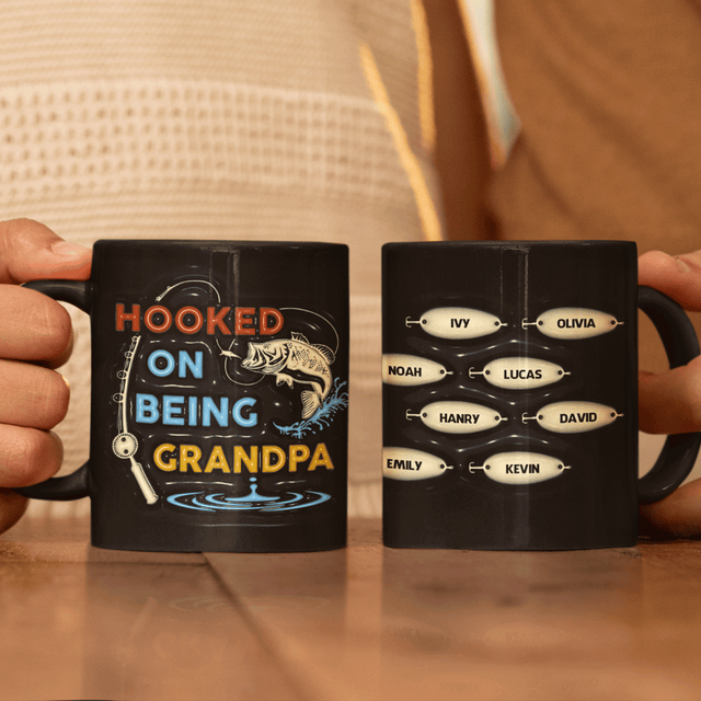 Hooked on being Grandpa, Custom 3D Inflated Effect Printed Mug
