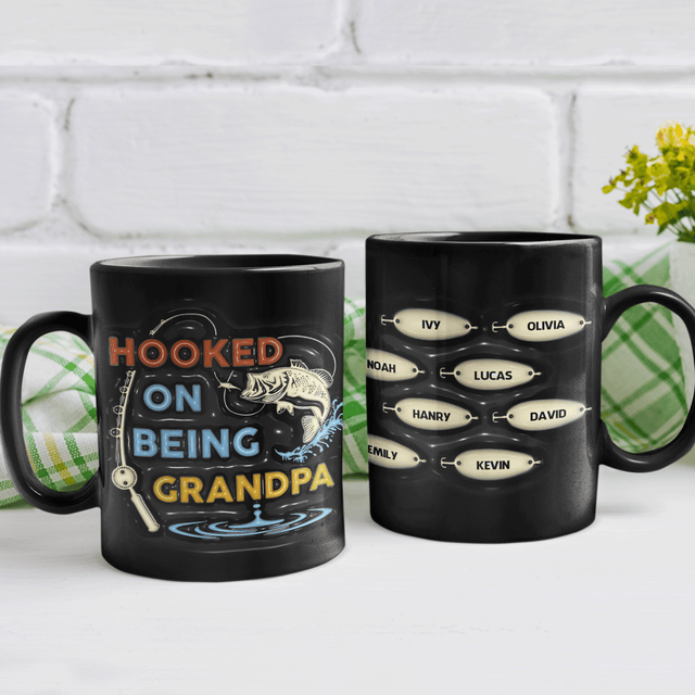 Hooked on being Grandpa, Custom 3D Inflated Effect Printed Mug