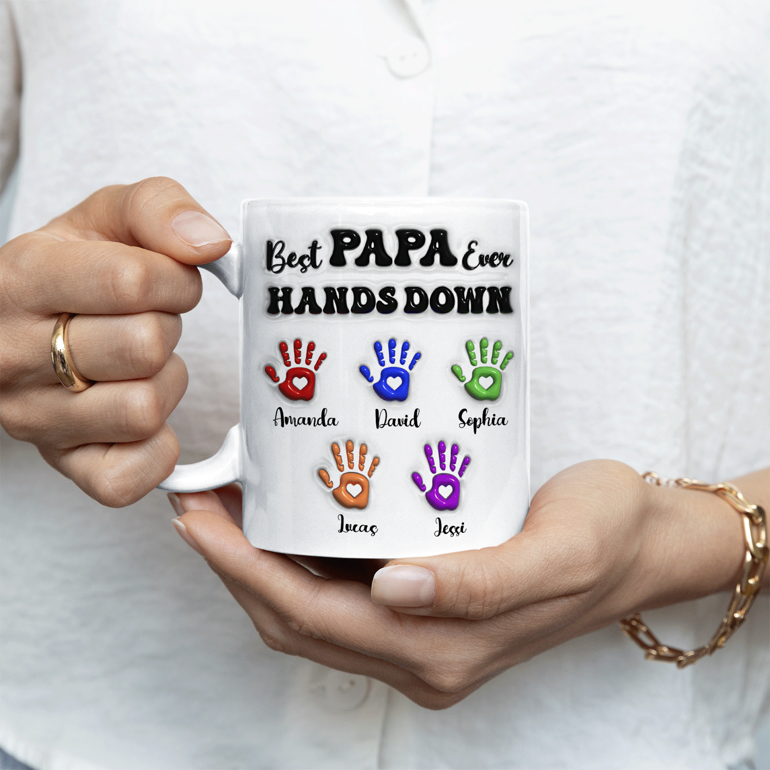 Best Papa Ever Hands Down Custom 3D Inflated Effect Printed Mug
