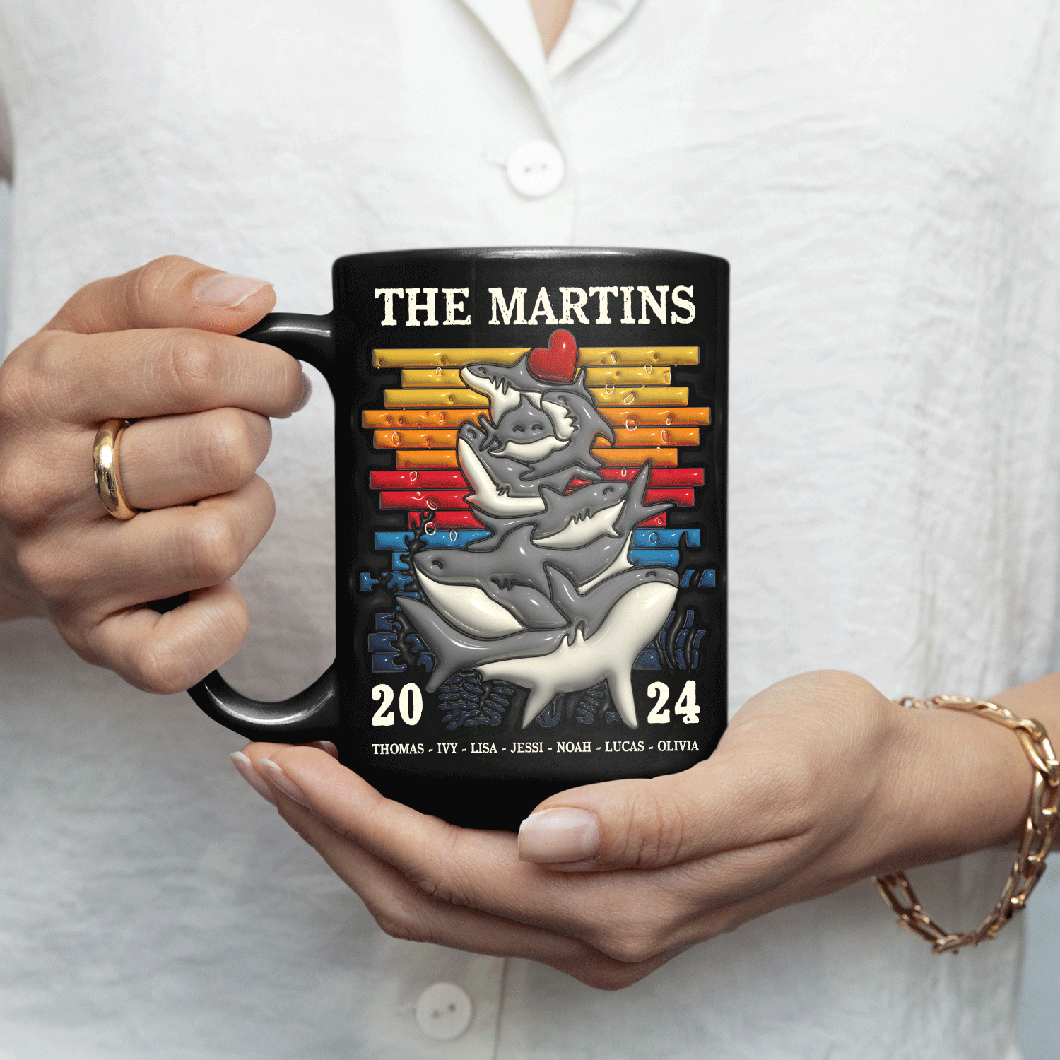 The Shark Family Custom 3D Inflated Effect Printed Mug