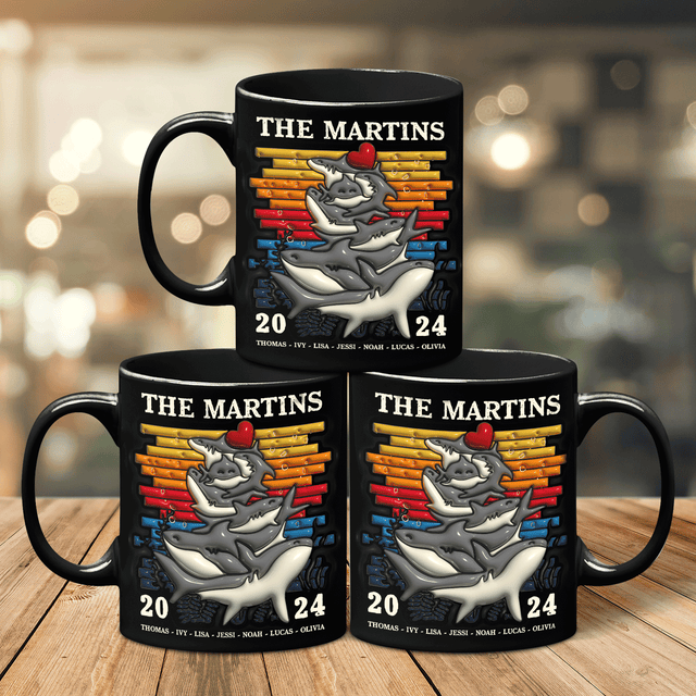 The Shark Family Custom 3D Inflated Effect Printed Mug
