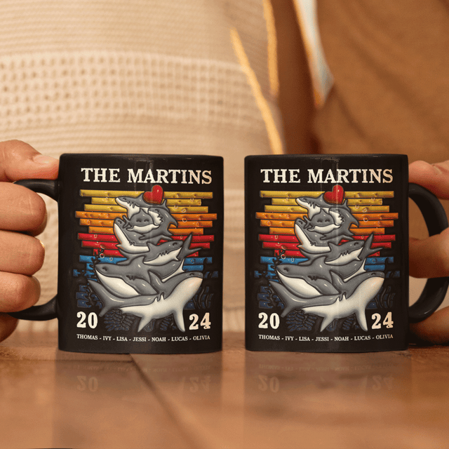 The Shark Family Custom 3D Inflated Effect Printed Mug