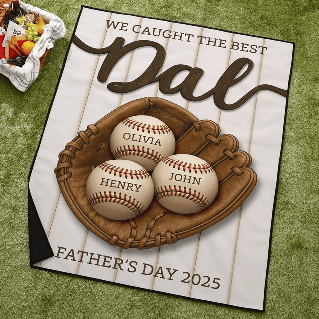 We Caught the Best Dad – Custom Baseball Themed Picnic Blanket