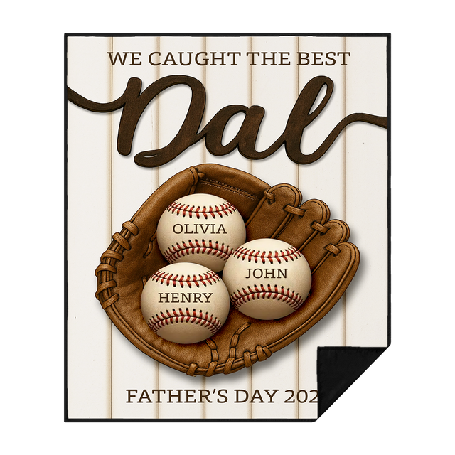 We Caught the Best Dad – Custom Baseball Themed Picnic Blanket