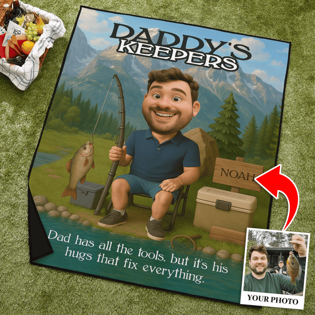 Custom Fishing Cartoon Picnic Blanket