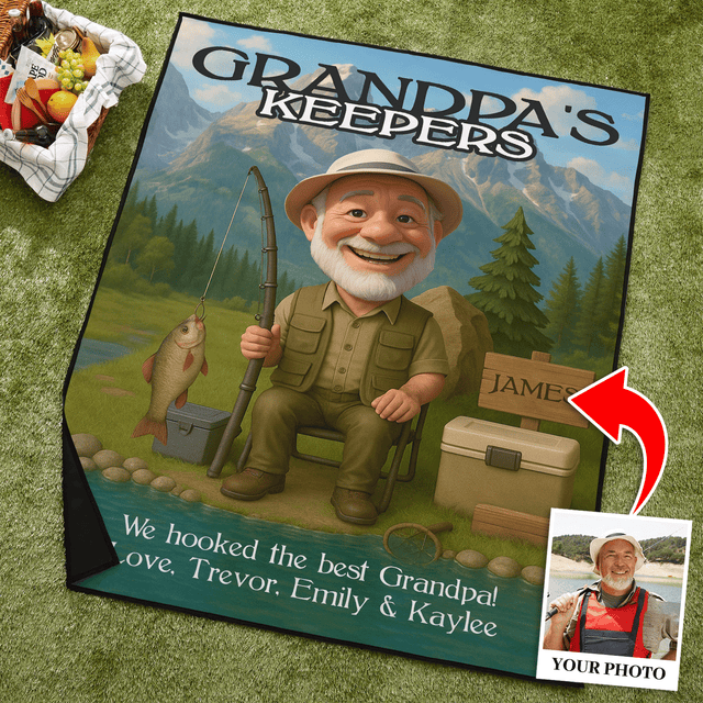 Custom Fishing Cartoon Picnic Blanket
