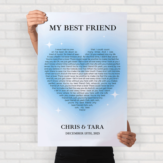 Ice Blue Heart Shaped Framed Art Print, Custom Song Lyrics & Name