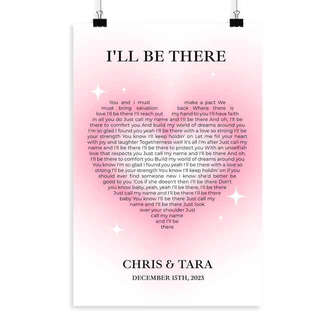 Heart Shaped Song Lyrics Framed Art Print, Tickled Pink Color