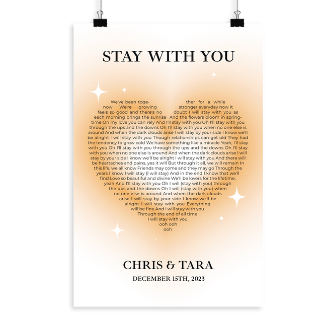 Sandy Heart Shaped Song Lyrics Framed Art Print, Custom Song Lyrics