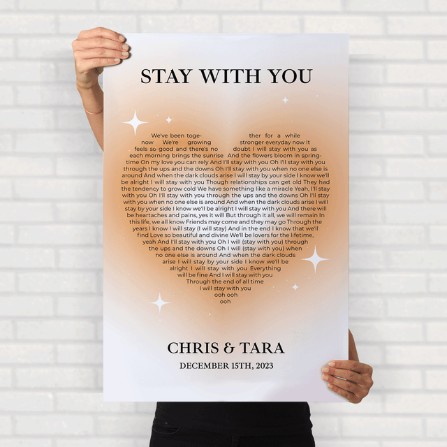 Sandy Heart Shaped Song Lyrics Framed Art Print, Custom Song Lyrics