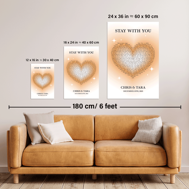 Sandy Heart Shaped Song Lyrics Framed Art Print, Custom Song Lyrics