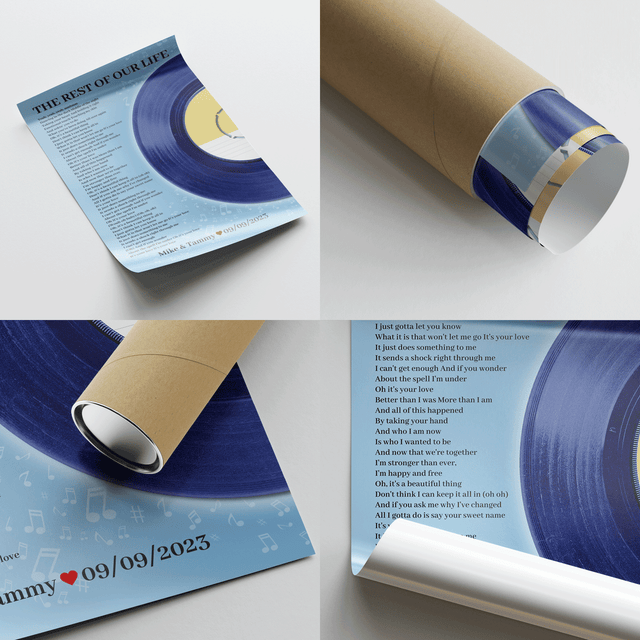 Personalized Favorite Song Lyrics Vinyl Record Print, Ice Blue Framed Art Print