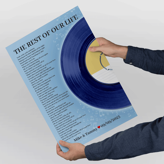 Personalized Favorite Song Lyrics Vinyl Record Print, Ice Blue Framed Art Print