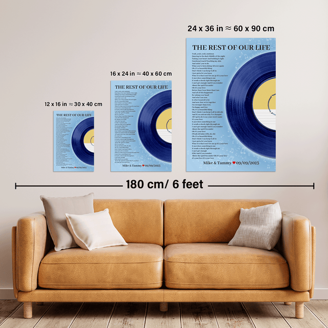 Personalized Favorite Song Lyrics Vinyl Record Print, Ice Blue Framed Art Print
