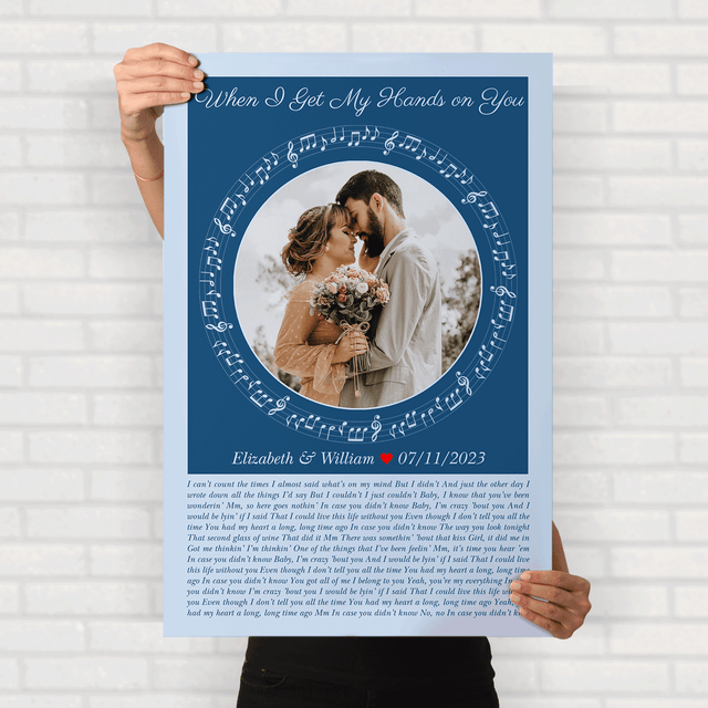 Circular Photo Ice Blue Framed Art Print, Custom Song Lyrics & Name