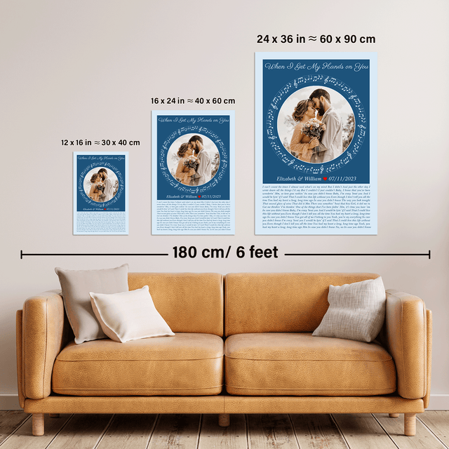 Circular Photo Ice Blue Framed Art Print, Custom Song Lyrics & Name