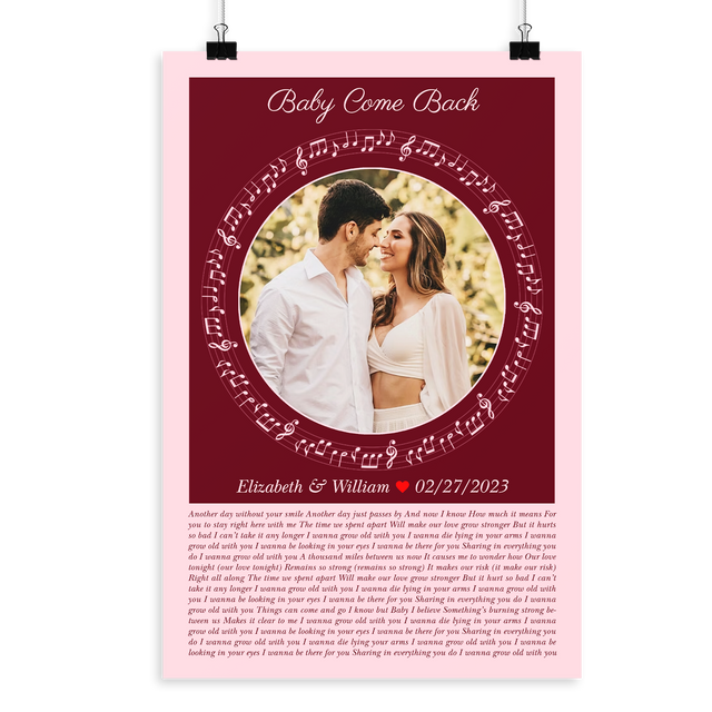 Circular Photo Tickled Pink Framed Art Print, Custom Song Lyrics & Name