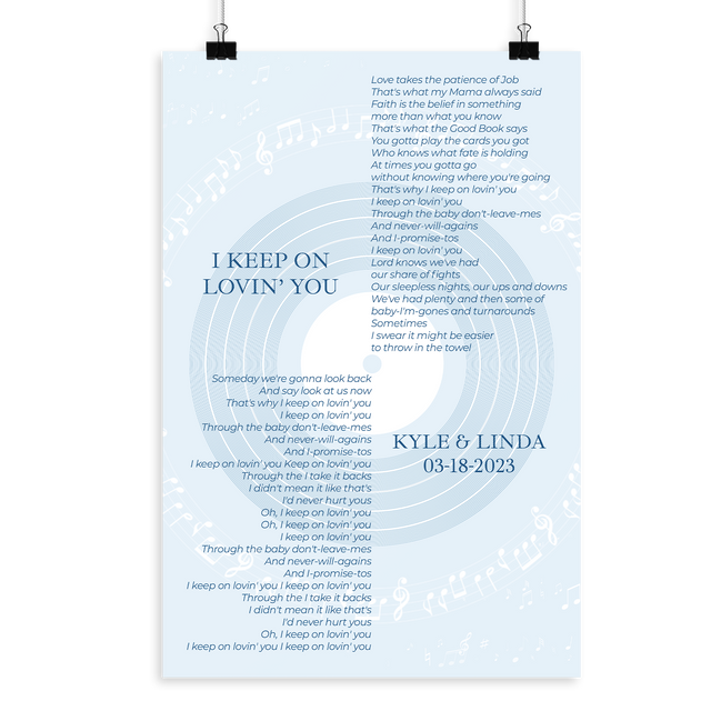 Vinyl Record Minimalist Pastel Blue Framed Art Print, Custom Song Lyrics