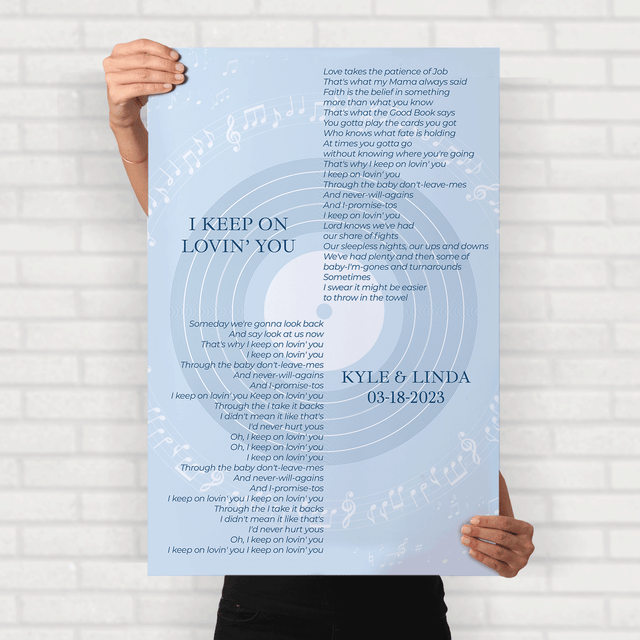 Vinyl Record Minimalist Pastel Blue Framed Art Print, Custom Song Lyrics
